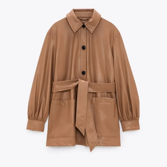 ZARA Faux Leather Belted Overshirt - Picture 5 of 10